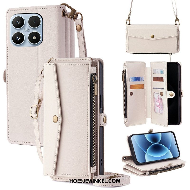 Leren Hoesje Xiaomi 17 Portemonnee Met Schouderband En Koord Bescherming Hoesje