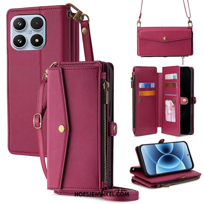 Leren Hoesje Xiaomi 17 Portemonnee Met Schouderband En Koord Bescherming Hoesje
