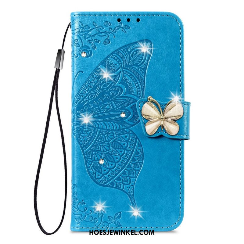 Leren Hoesje Xiaomi 17 Pro Max Vlinder En Strass-steentjes