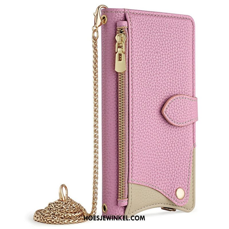 Leren Hoesje Xiaomi 17 Schouderband Met Spiegel En Ketting Bescherming Hoesje