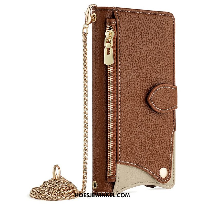 Leren Hoesje Xiaomi 17 Schouderband Met Spiegel En Ketting Bescherming Hoesje