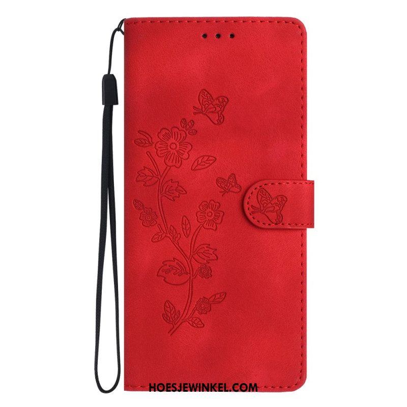 Leren Hoesje Xiaomi 17 Suède-effect Bloemenpatroon Bescherming Hoesje