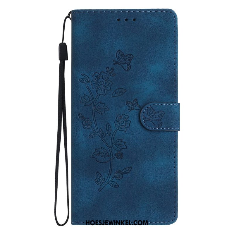 Leren Hoesje Xiaomi 17 Suède-effect Bloemenpatroon Bescherming Hoesje