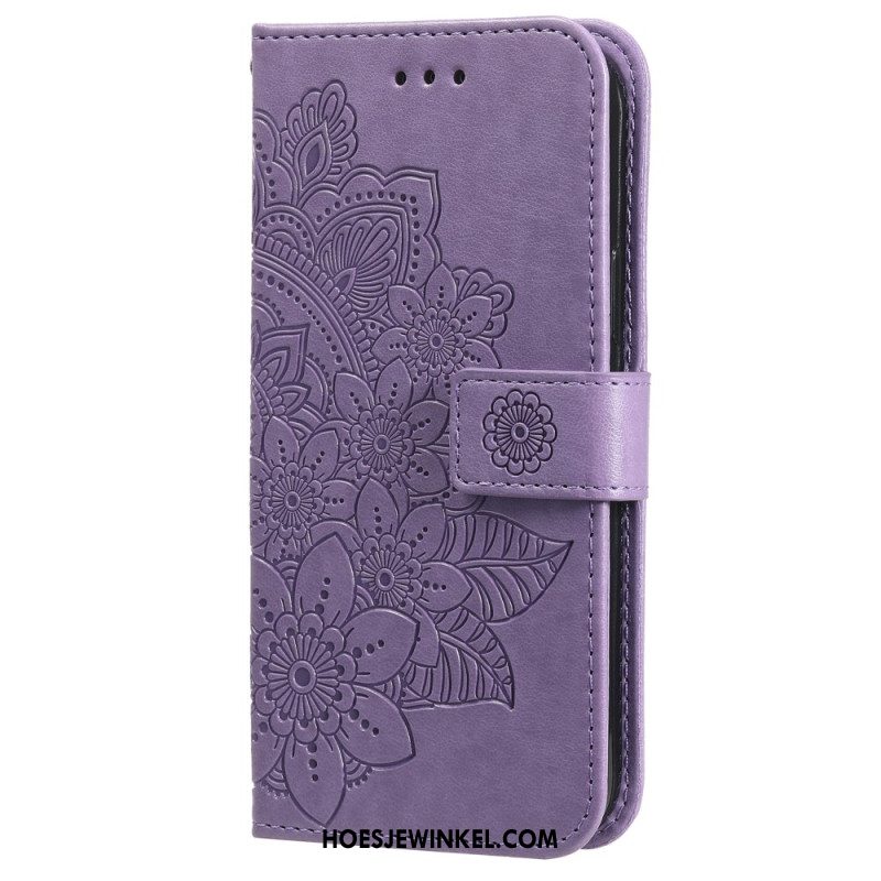 Leren Hoesje Xiaomi Redmi Note 13 Pro Plus 5g Bloemmotief Met Riempje Bescherming Hoesje