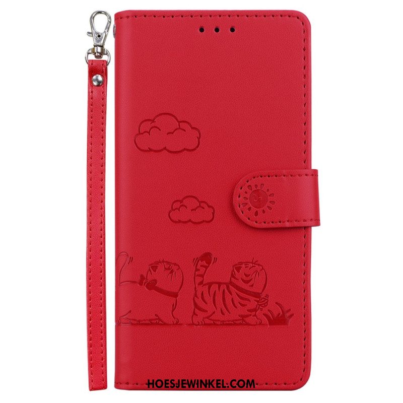 Leren Hoesje Xiaomi Redmi Note 14 4g Band Met Kattenmotief