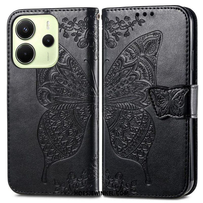 Leren Hoesje Xiaomi Redmi Note 14 4g Barokke Vlinder Bescherming Hoesje