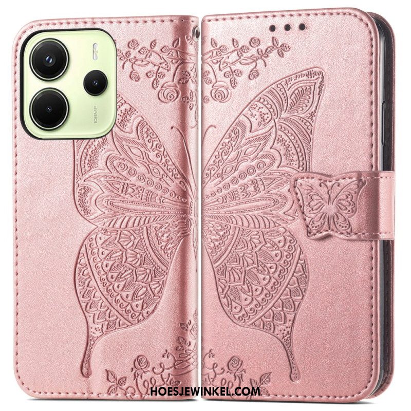 Leren Hoesje Xiaomi Redmi Note 14 4g Barokke Vlinder Bescherming Hoesje