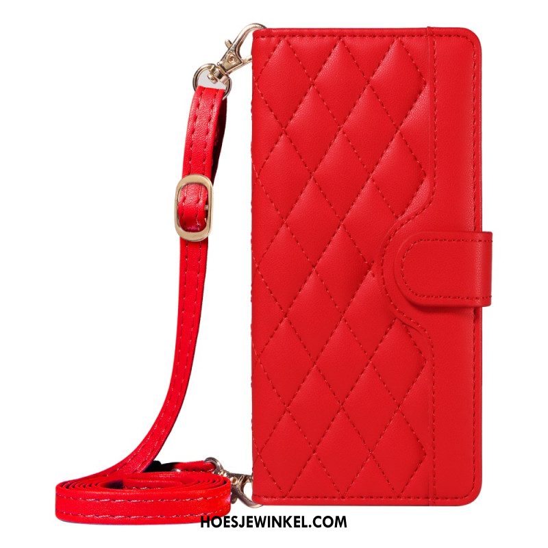 Leren Hoesje Xiaomi Redmi Note 14 4g Gewatteerd Met Riem En Schouderriem Bescherming Hoesje