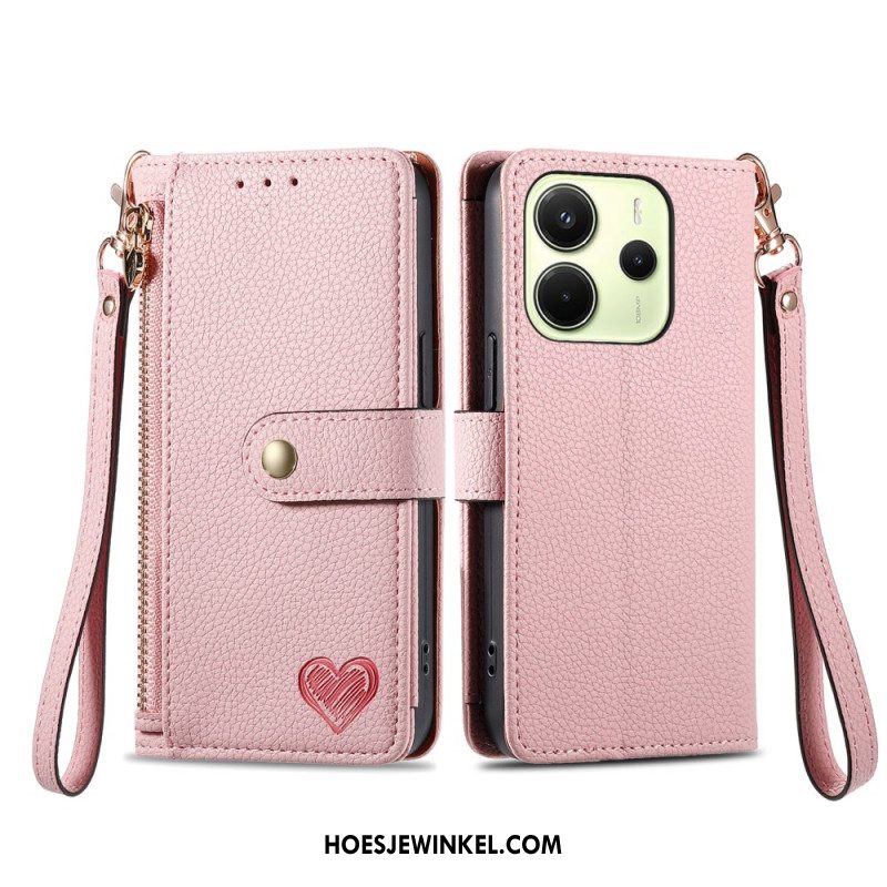 Leren Hoesje Xiaomi Redmi Note 14 4g Portemonnee Met Hartontwerp Bescherming Hoesje