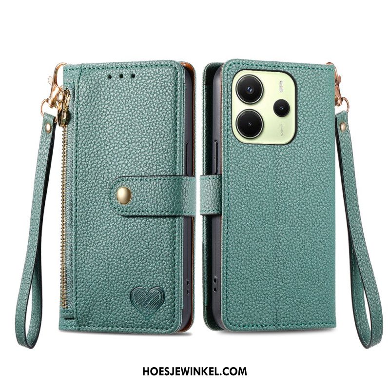 Leren Hoesje Xiaomi Redmi Note 14 4g Portemonnee Met Hartontwerp Bescherming Hoesje