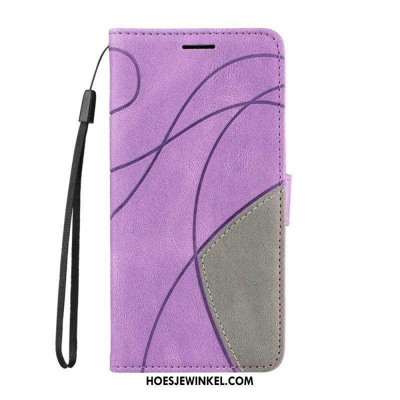 Leren Hoesje Xiaomi Redmi Note 14 4g Tweekleurige Golvende Lijnen Bescherming Hoesje