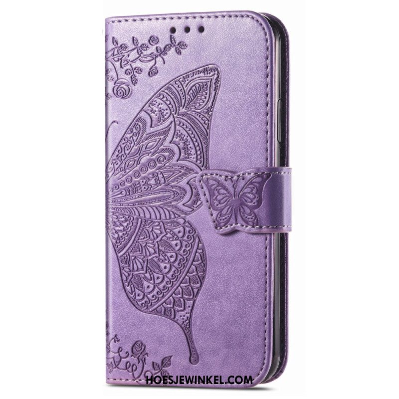 Leren Hoesje Xiaomi Redmi Note 14 5g Barokke Vlinder Bescherming Hoesje