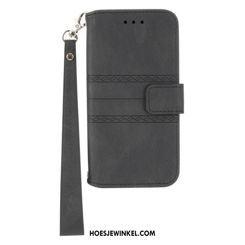 Leren Hoesje Xiaomi Redmi Note 14 5g Friespatroon Met Bandje Bescherming Hoesje