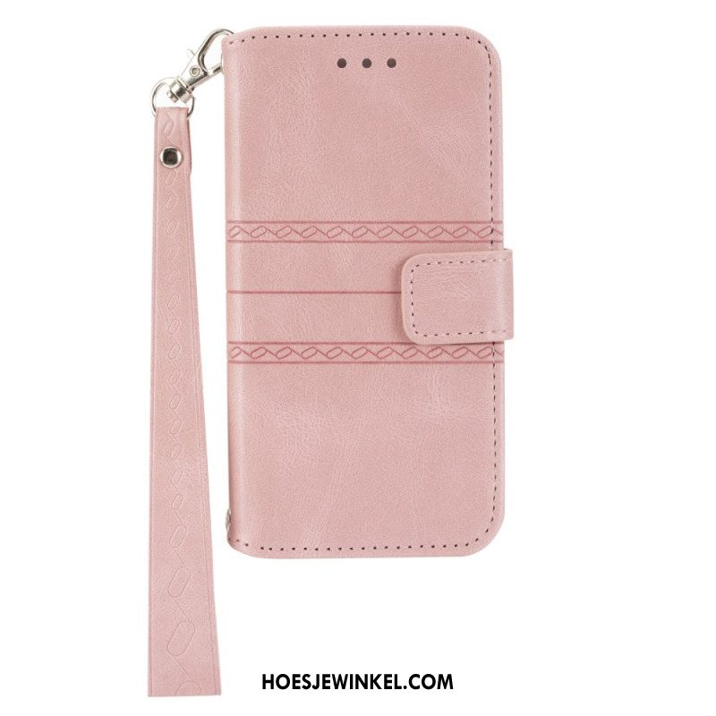 Leren Hoesje Xiaomi Redmi Note 14 5g Friespatroon Met Bandje Bescherming Hoesje