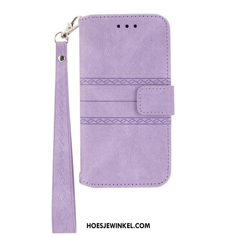 Leren Hoesje Xiaomi Redmi Note 14 5g Friespatroon Met Bandje Bescherming Hoesje