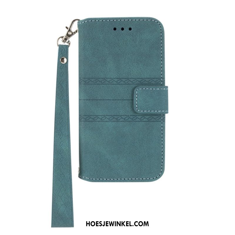 Leren Hoesje Xiaomi Redmi Note 14 5g Friespatroon Met Bandje Bescherming Hoesje