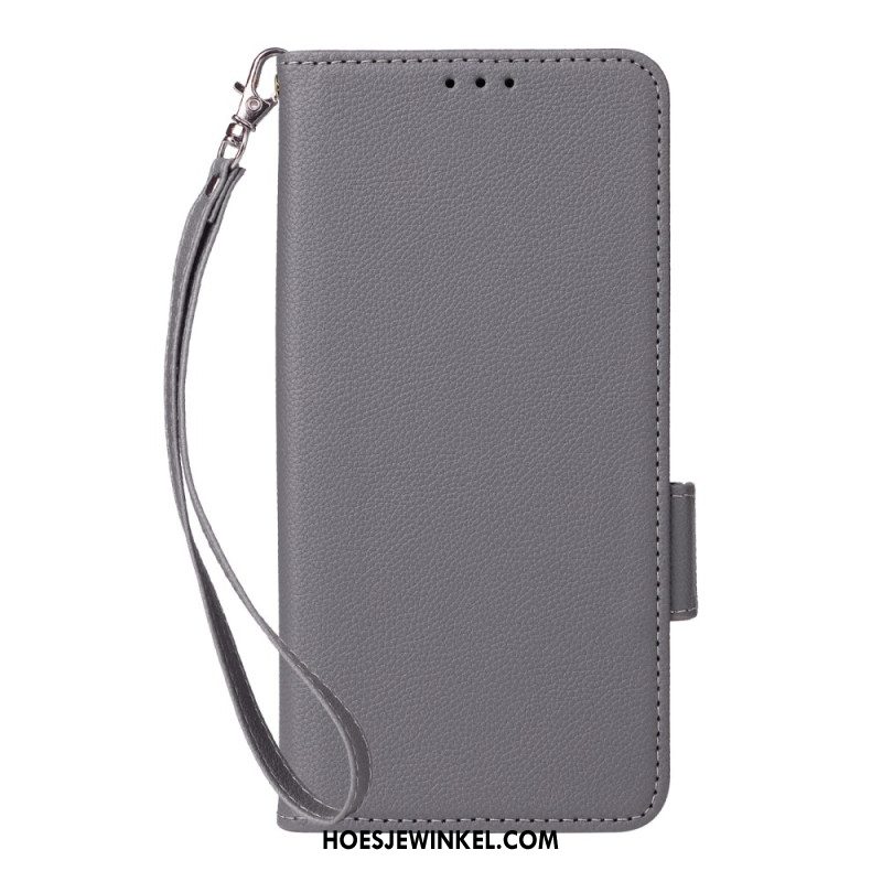 Leren Hoesje Xiaomi Redmi Note 14 5g Lychee Textuur Met Bandje Bescherming Hoesje