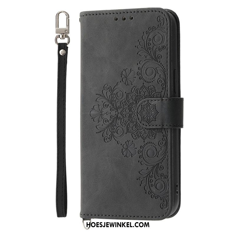 Leren Hoesje Xiaomi Redmi Note 14 5g Portemonnee Met Kantpatroon Riempje En Schouderriem Bescherming Hoesje