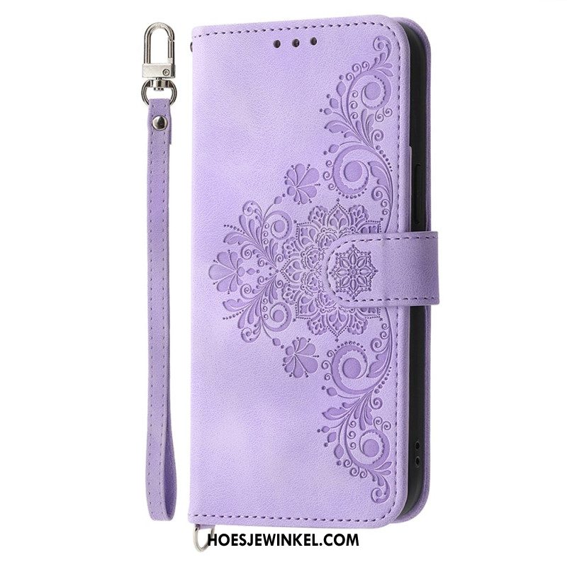 Leren Hoesje Xiaomi Redmi Note 14 5g Portemonnee Met Kantpatroon Riempje En Schouderriem Bescherming Hoesje