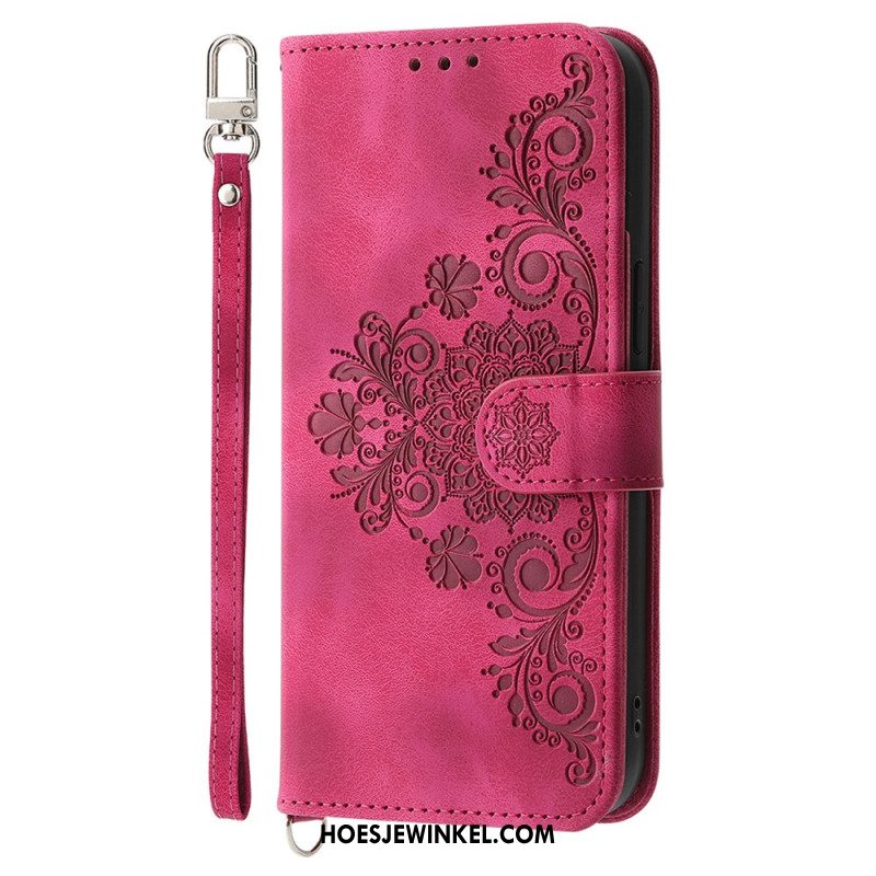 Leren Hoesje Xiaomi Redmi Note 14 5g Portemonnee Met Kantpatroon Riempje En Schouderriem Bescherming Hoesje