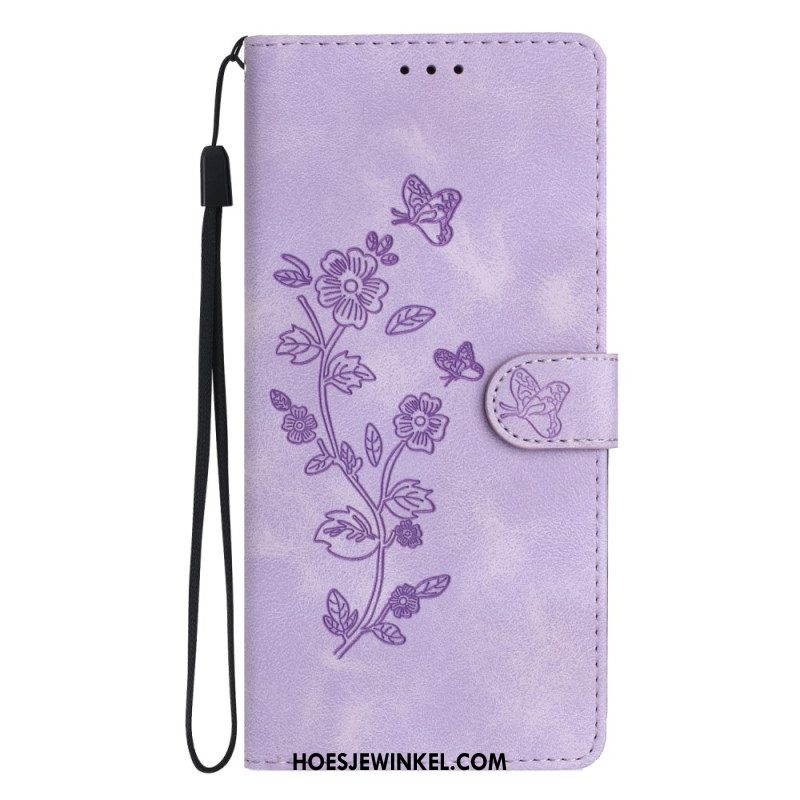 Leren Hoesje Xiaomi Redmi Note 14 Pro 4g Bloemen- En Vlinderdesign Bescherming Hoesje