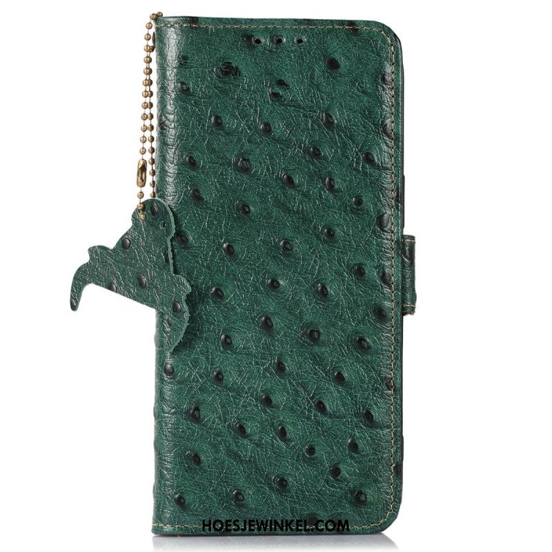 Leren Hoesje Xiaomi Redmi Note 14 Pro 4g Rfid-blokkerend Struisvogelhuidleer Bescherming Hoesje