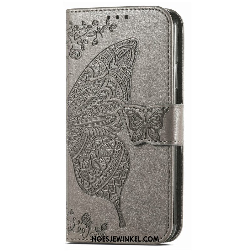 Leren Hoesje Xiaomi Redmi Note 14 Pro 5g Barokke Vlinder Bescherming Hoesje