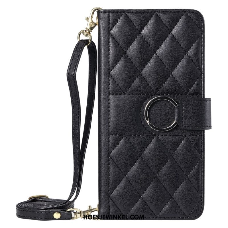 Leren Hoesje Xiaomi Redmi Note 14 Pro 5g Gewatteerd Met Bandje En Schouderband Bescherming Hoesje