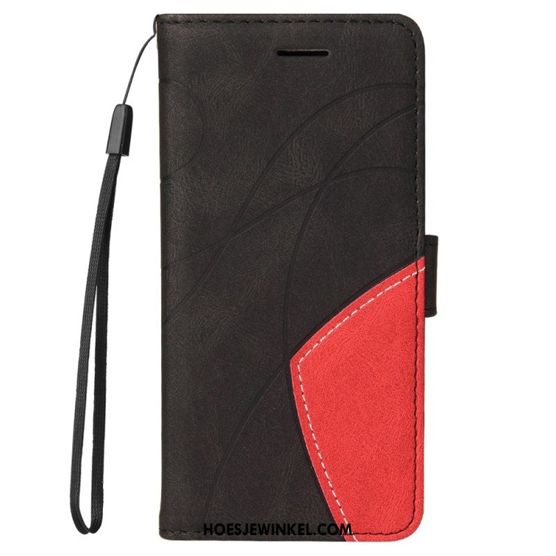 Leren Hoesje Xiaomi Redmi Note 14 Pro 5g Tweekleurige Golvende Lijnen Bescherming Hoesje