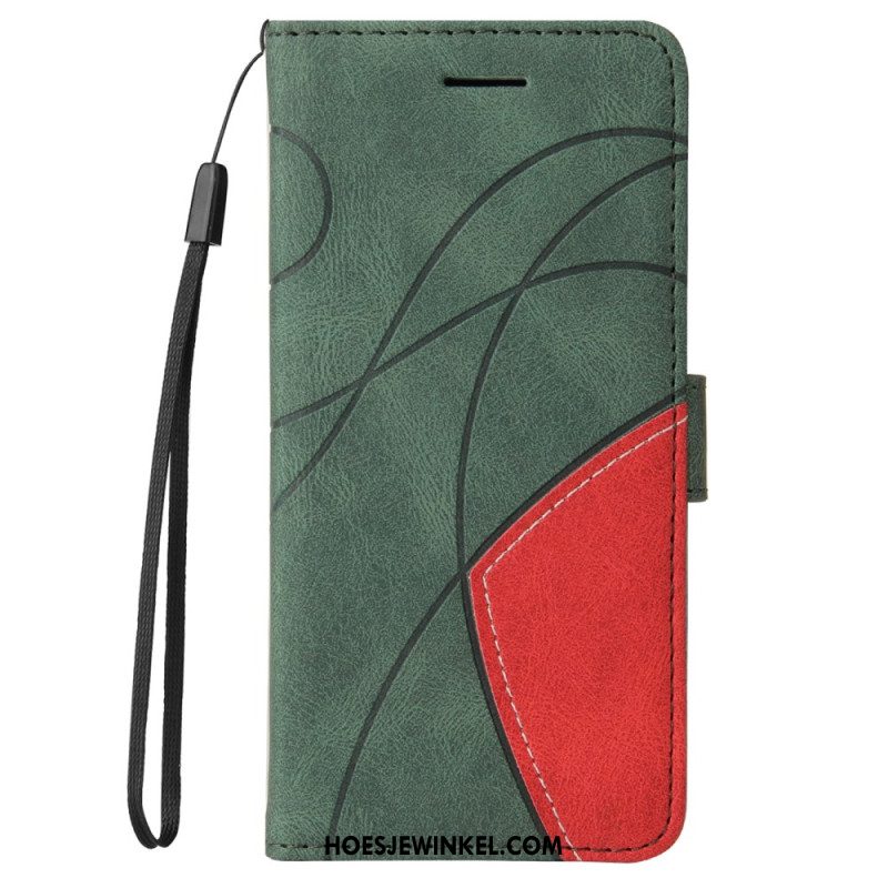 Leren Hoesje Xiaomi Redmi Note 14 Pro 5g Tweekleurige Golvende Lijnen Bescherming Hoesje