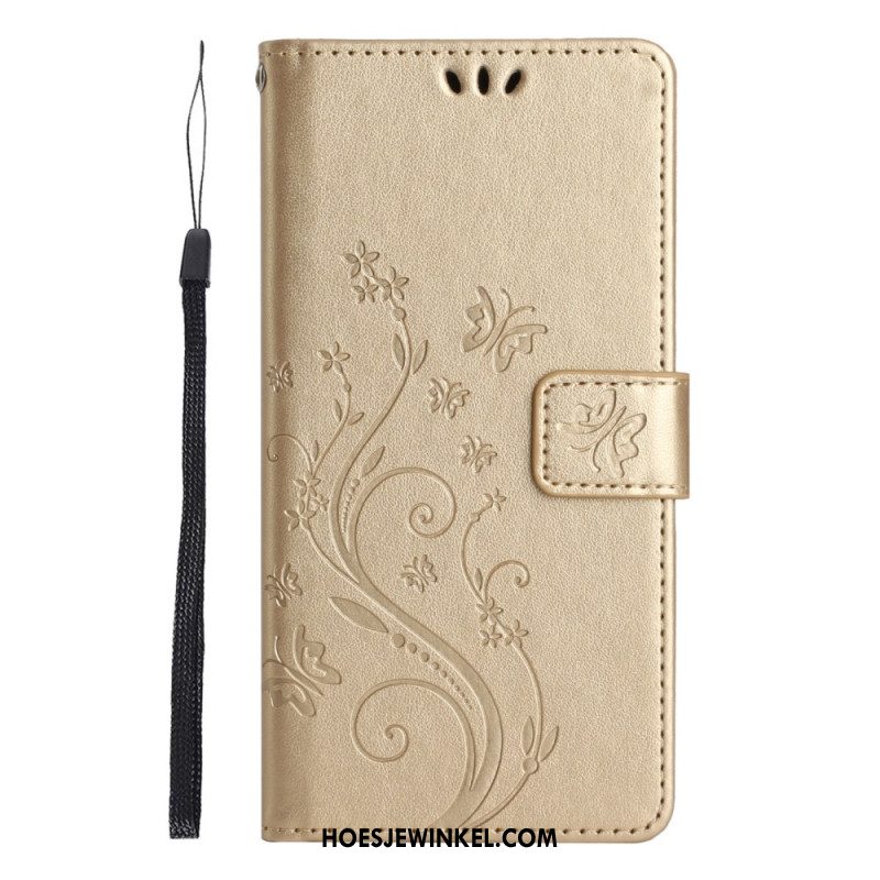 Leren Hoesje Xiaomi Redmi Note 14 Pro 5g Vlinder- En Bloemenprint Bescherming Hoesje