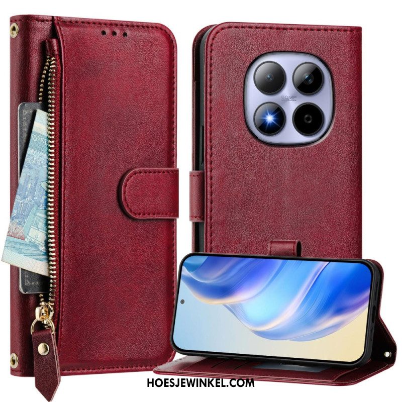 Leren Hoesje Xiaomi Redmi Note 15 Pro 5g Vak Met Rits En Meerdere Kaartsleuven Bescherming Hoesje