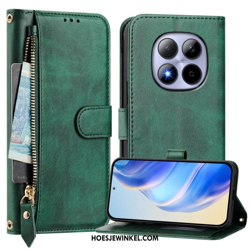 Leren Hoesje Xiaomi Redmi Note 15 Pro 5g Vak Met Rits En Meerdere Kaartsleuven Bescherming Hoesje