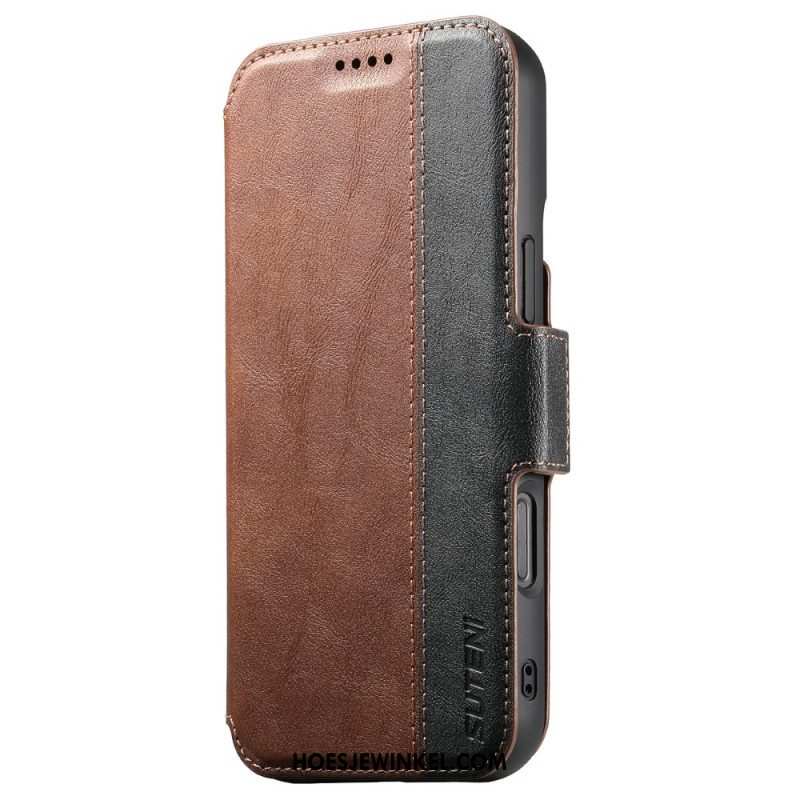 Leren Hoesje iPhone 17 Magsafe Tweekleurig Gestructureerd Leer Bescherming Hoesje