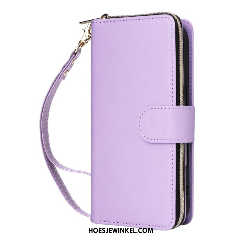Leren Hoesje iPhone 17 Portemonnee Met 9 Kaartsleuven En Koord Bescherming Hoesje