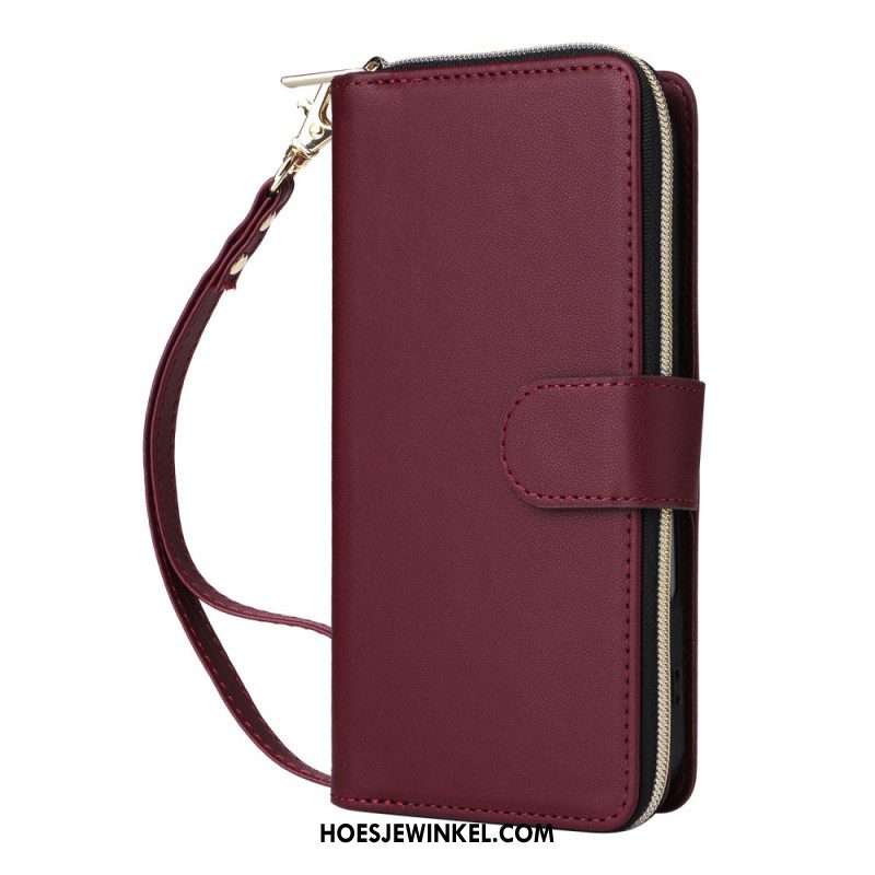 Leren Hoesje iPhone 17 Portemonnee Met 9 Kaartsleuven En Koord Bescherming Hoesje