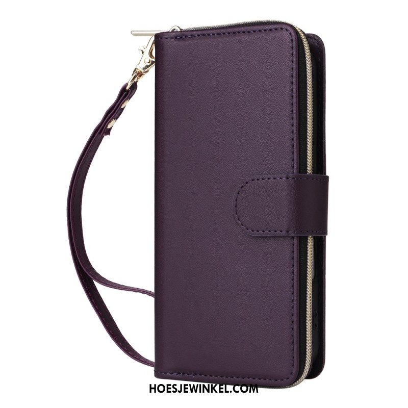Leren Hoesje iPhone 17 Portemonnee Met 9 Kaartsleuven En Koord Bescherming Hoesje
