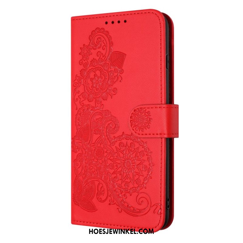 Leren Hoesje iPhone 17 Pro Bloemenkant Bescherming Hoesje