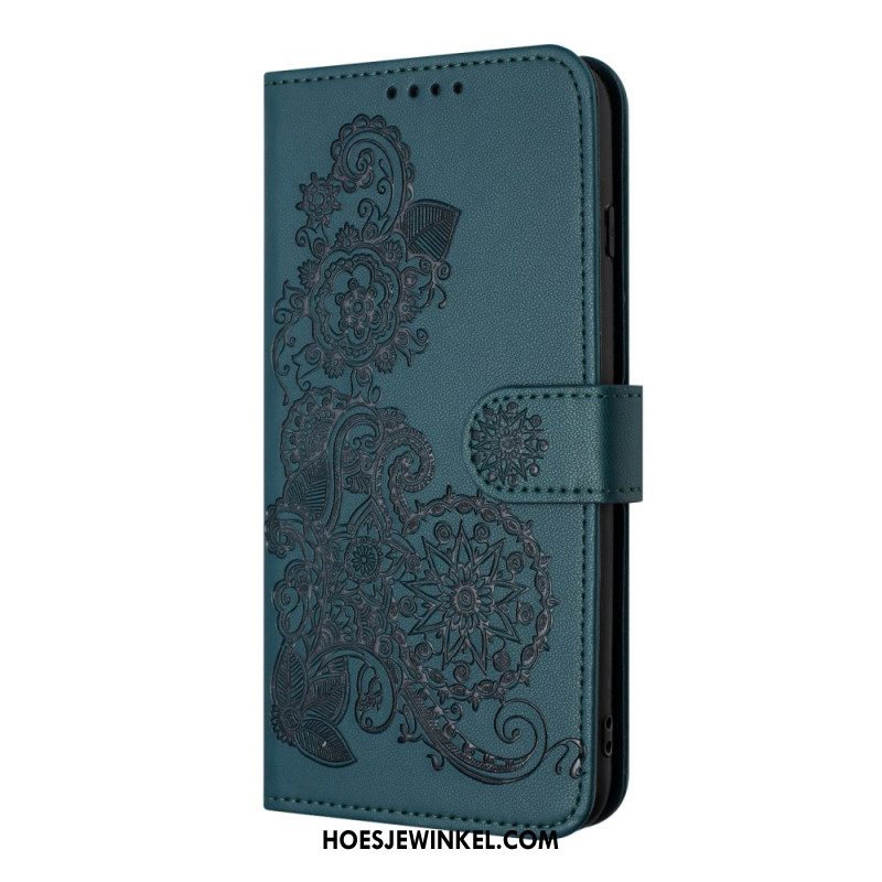 Leren Hoesje iPhone 17 Pro Bloemenkant Bescherming Hoesje