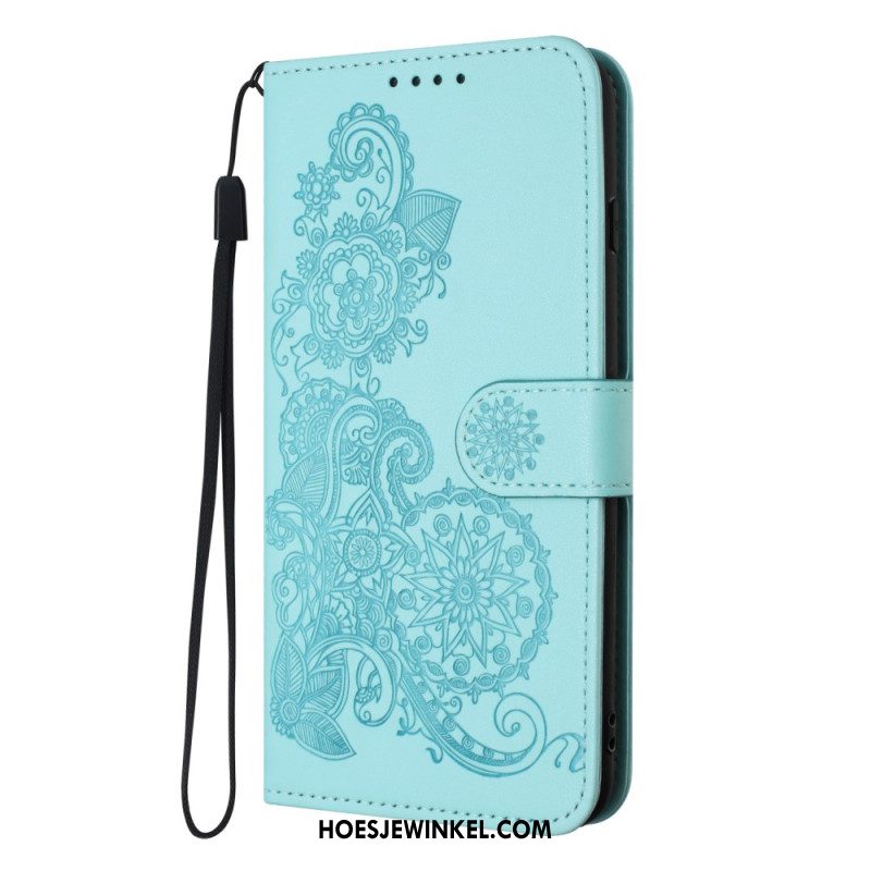 Leren Hoesje iPhone 17 Pro Bloemenkant Bescherming Hoesje
