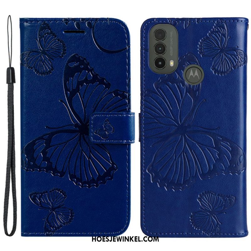 Leren Hoesje voor Moto E40 / E30 / E20 Met Ketting Gigantische Riemvlinders