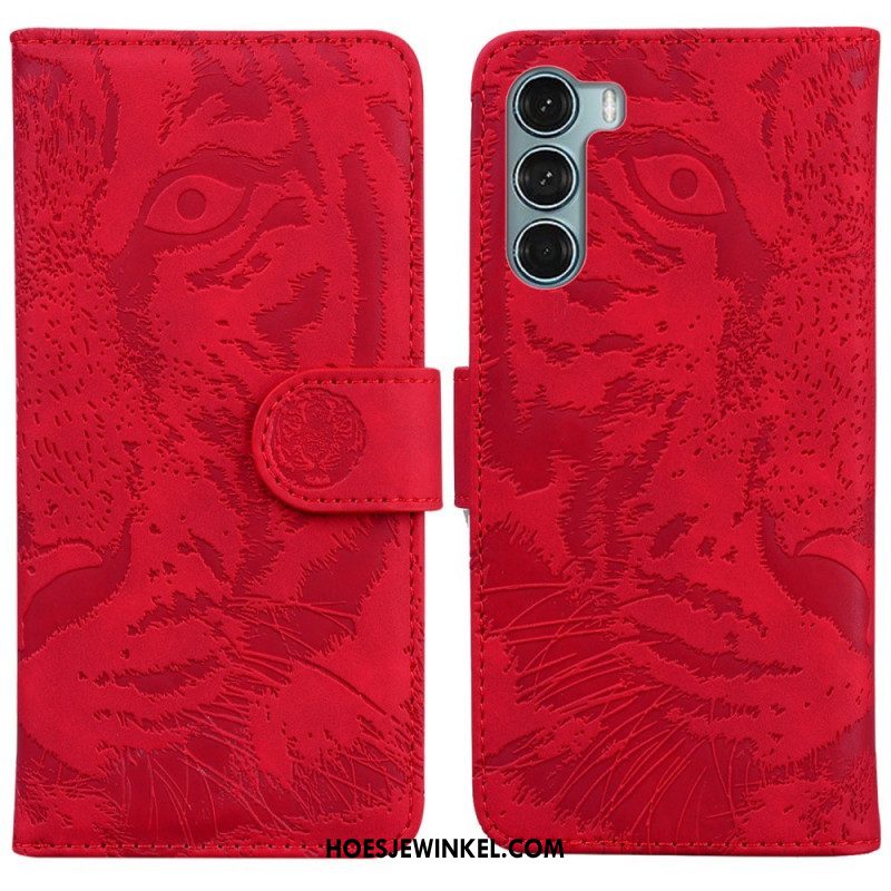 Leren Hoesje voor Moto G200 5G Tijger Gezicht Afdrukken