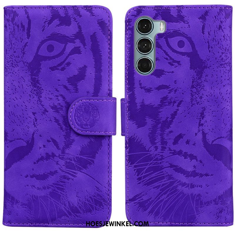 Leren Hoesje voor Moto G200 5G Tijger Gezicht Afdrukken