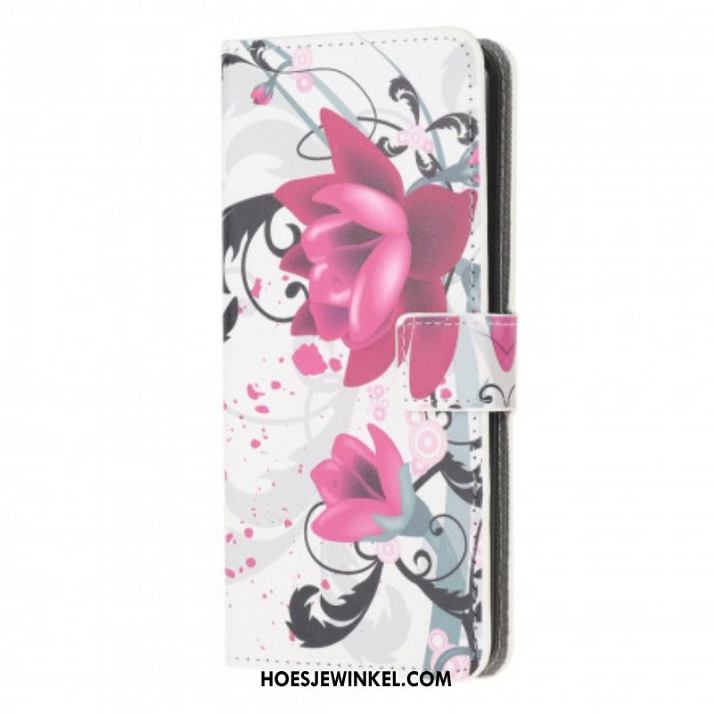 Leren Hoesje voor Moto G50 Tropische Bloemen