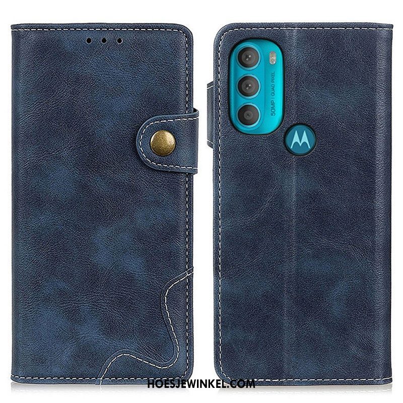 Leren Hoesje voor Moto G71 5G Artistieke Naaiknop