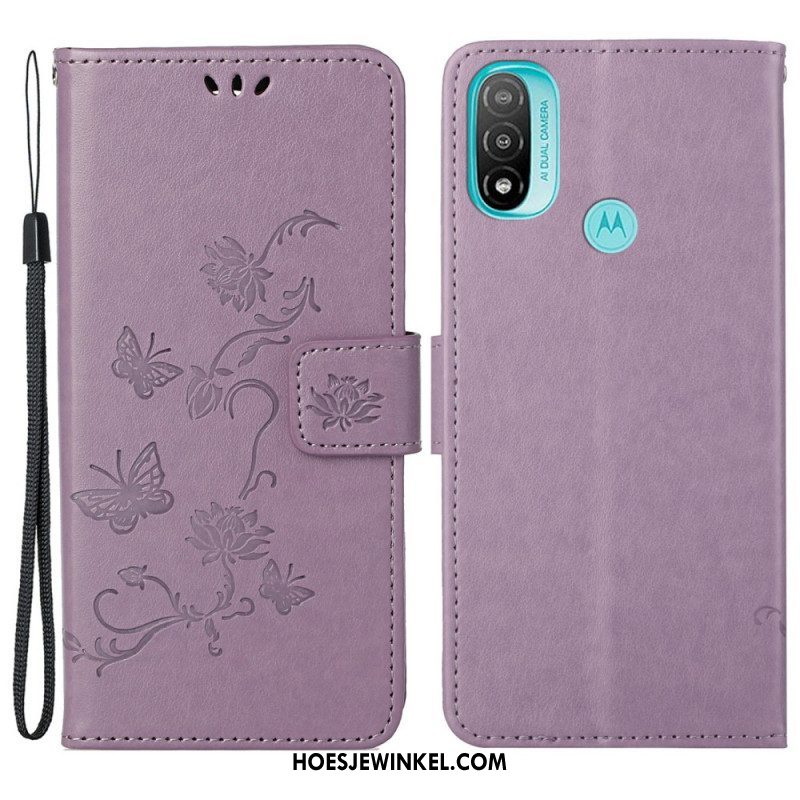 Leren Hoesje voor Moto G71 5G Aziatische Vlinders En Bloemen