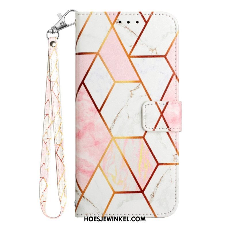 Leren Hoesje voor OnePlus Nord CE 3 Lite 5G Met Ketting Marmer Strippen