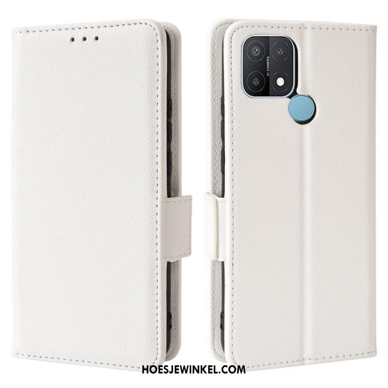 Leren Hoesje voor Oppo A15 Folio-hoesje Flap Double Litchi Nieuwe Kleuren