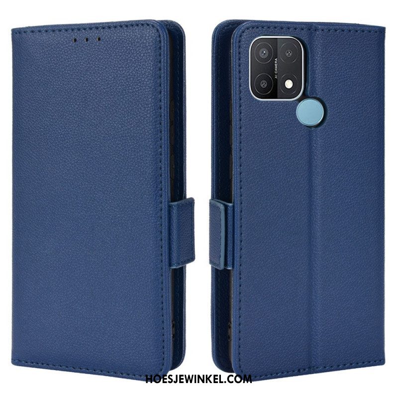 Leren Hoesje voor Oppo A15 Folio-hoesje Flap Double Litchi Nieuwe Kleuren