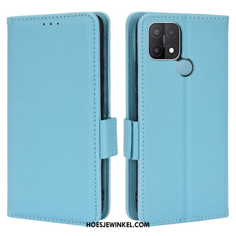 Leren Hoesje voor Oppo A15 Folio-hoesje Flap Double Litchi Nieuwe Kleuren